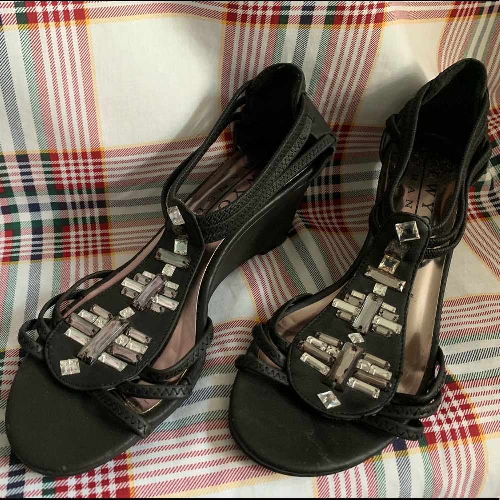 New York Transit Black Rhinestone Wedges.